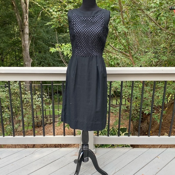 Vintage Dresses & Skirts - Vintage 50s 60s Metal Zipper Basket Weave Lattice Bodice Wiggle Mad Men Dress